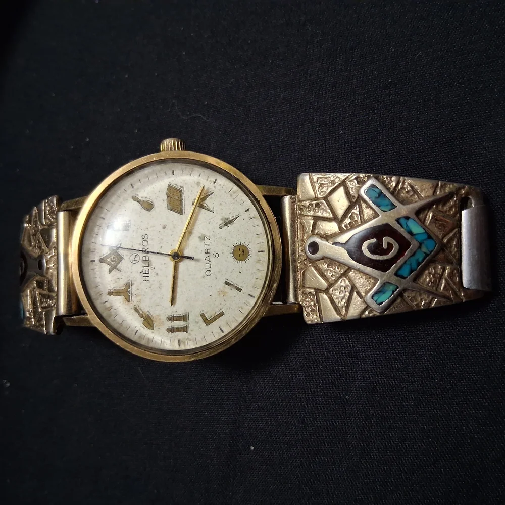 Helbros Gold Masonic Quartz Watch